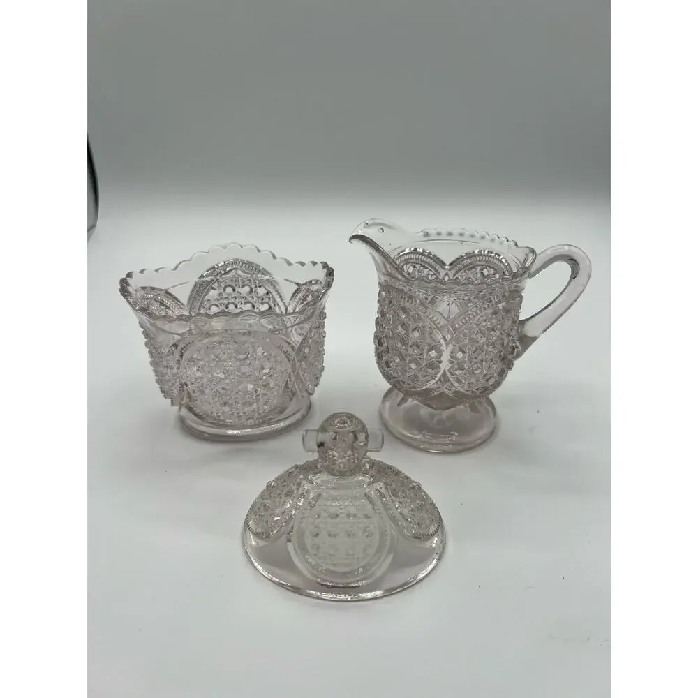 19th Century Pressed WESTMORELAND CROSS CANE MEDALLION Creamer and‎ Sugar Set